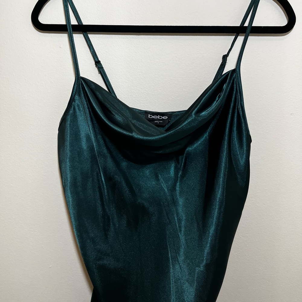 Hunter green Satin Slip Dress Midi - Medium
